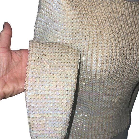 Sequin Vintage Womens Sweater Size Small Cream Knit Long Sleeve Scoop Neck - Picture 4 of 11